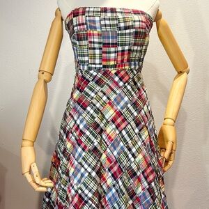 Y2K J. Crew Madras Strapless Dress 100% Cotton